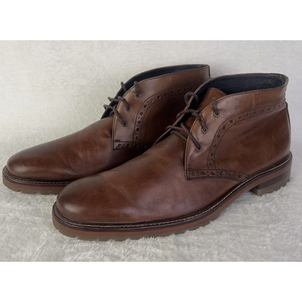 J&M 1850 Boots‎ Mens 13M Brown Leather Chukka Lace Up Brogue Ankle Casual